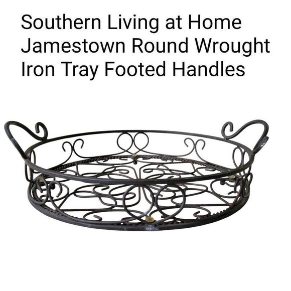 Southern Living at Home Jamestown Round Wrought Iron Tray Footed Handles - Picture 1 of 10